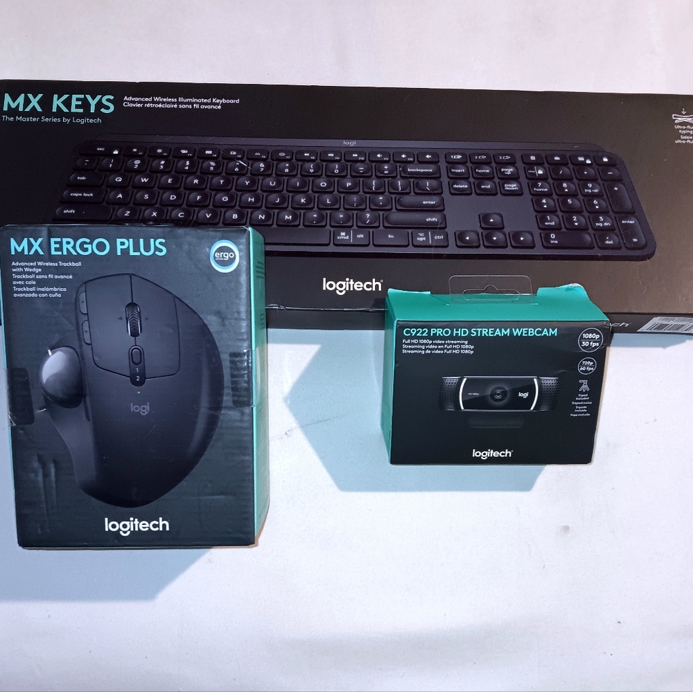 Logitech Wireless Keyboard, Trackball Mouse, and HD Webcam - Black
